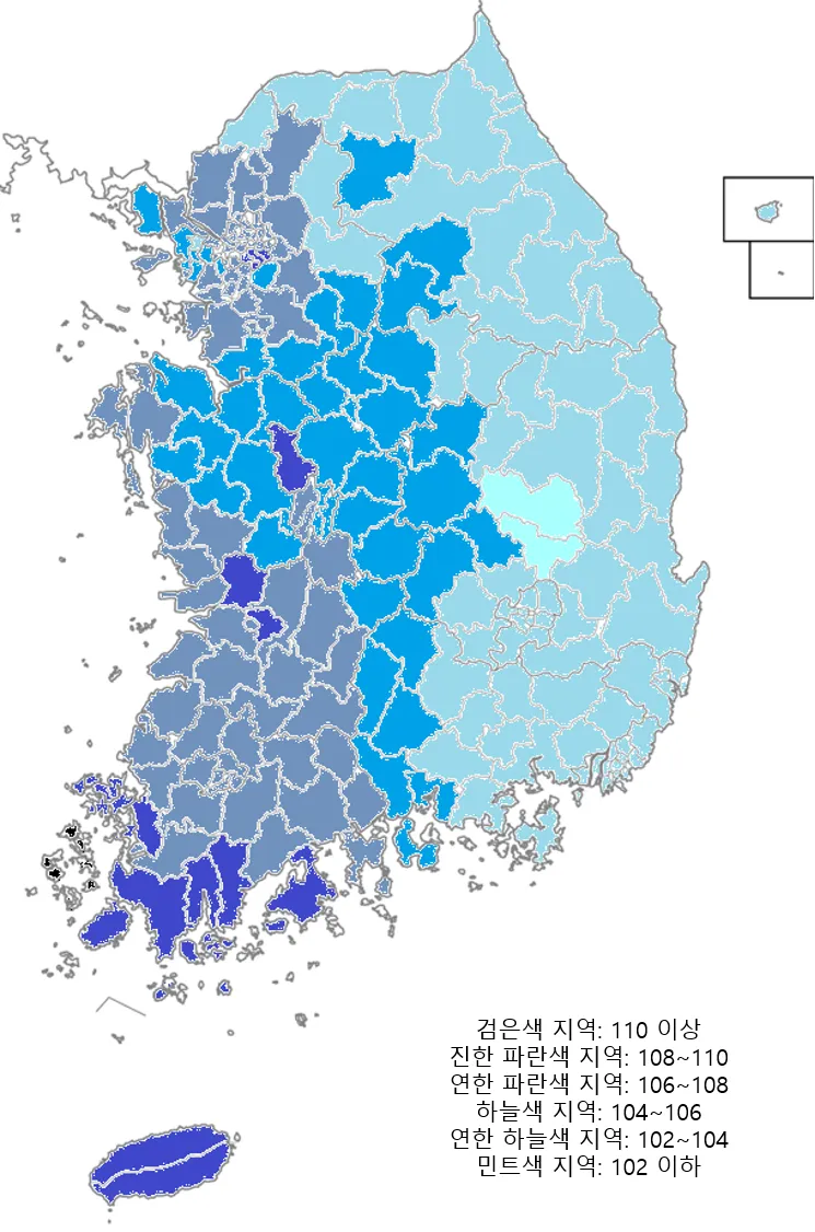 지역별 IQ(지능지수) 평균값 - 도시·지리 채널