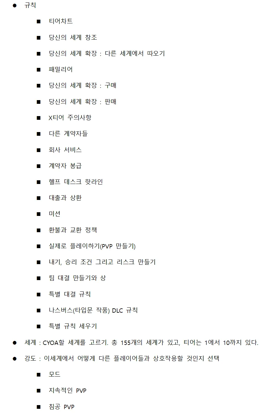 Waifu Catalog Interactive v0.8의 목차 CYOA 채널