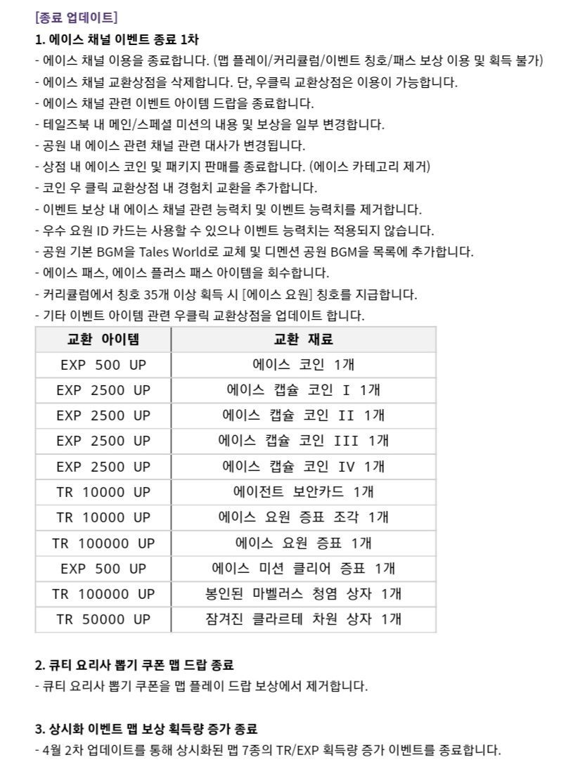 5월 1차 업데이트 - 테일즈런너 채널
