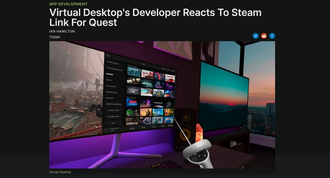 버츄얼 데스크탑 개발자 기 고딘의 스팀 링크 출시 반응 - 가상현실 채널