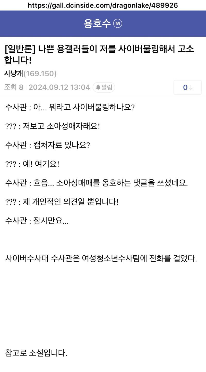 사이버불링으로 용갤러를 고소한 찐갱 - 용찬우 채널