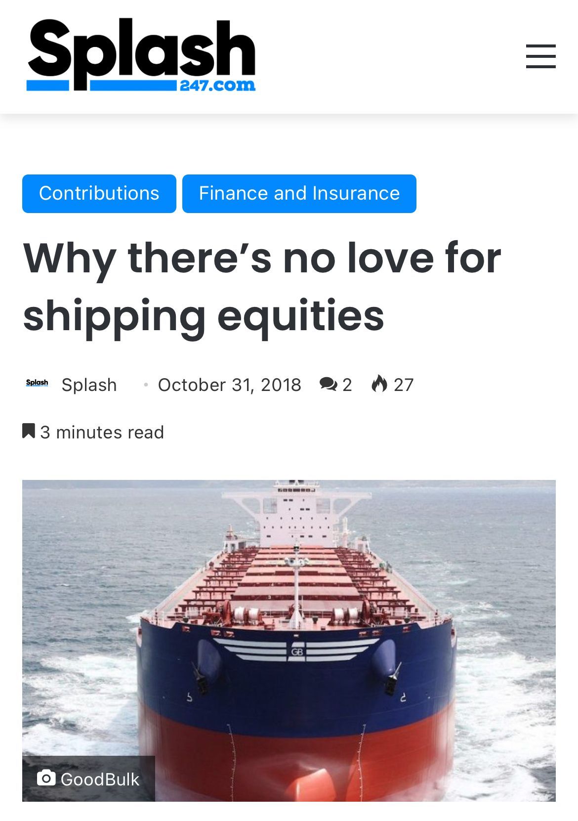 아무도 해운주를 사랑하지 않는 이유 - Splash247 - 주식 채널